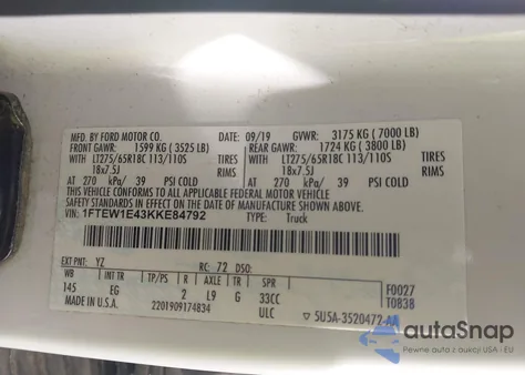 2019 Ford F-150 Lariat from USA, damaged, VIN 1FTEW1E43KKE84792